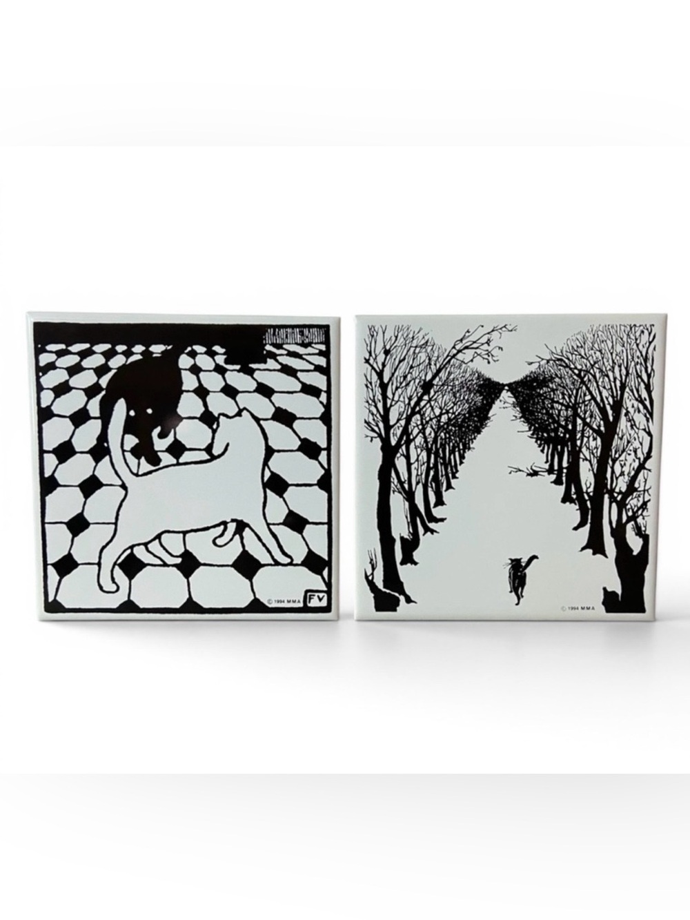 MMA Metropolitan Museum of Art Ceramic Cat Tile Trivets Wall Art 1994 Set of 2